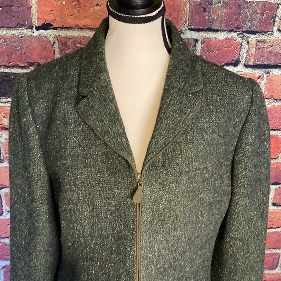 Kasper & Company Green Tweed Wool Blend Zip Up Fall Jacket Size 12 - Picture 6 of 15
